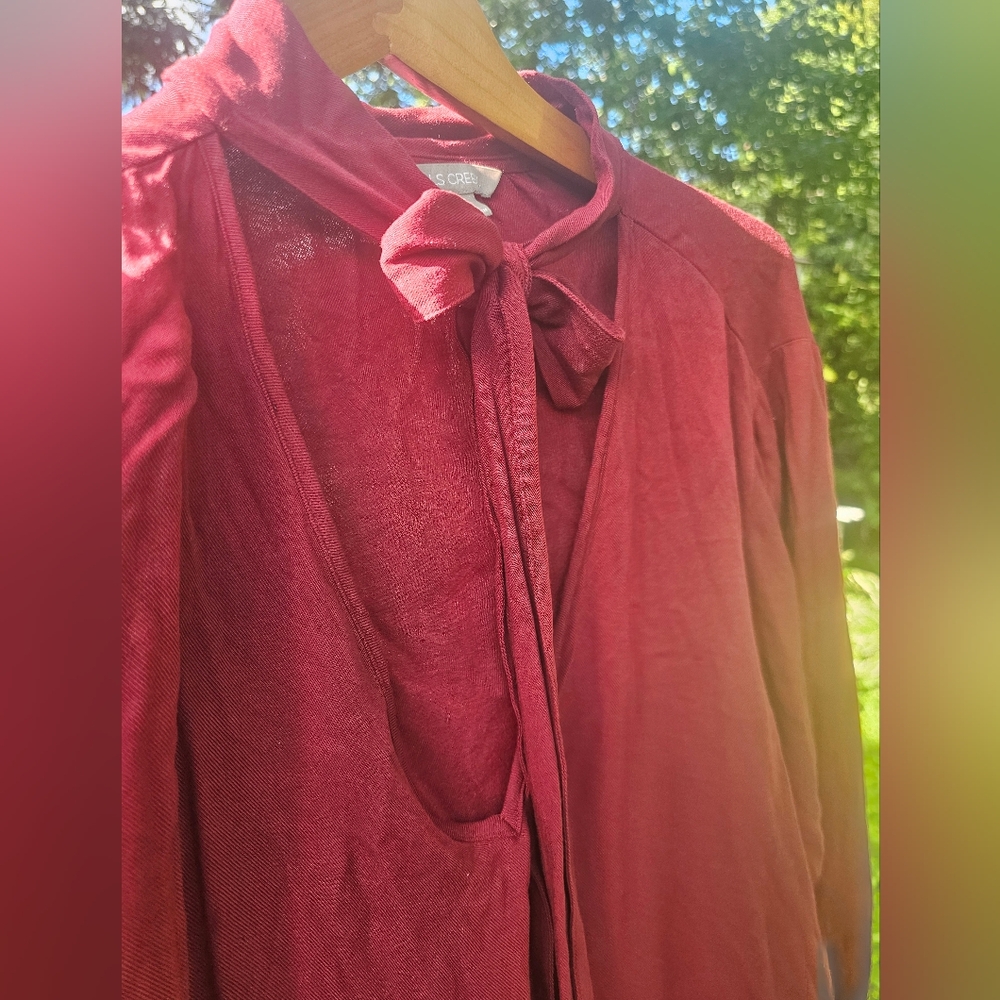 Burgundy Wine Tie-Neck Blouse